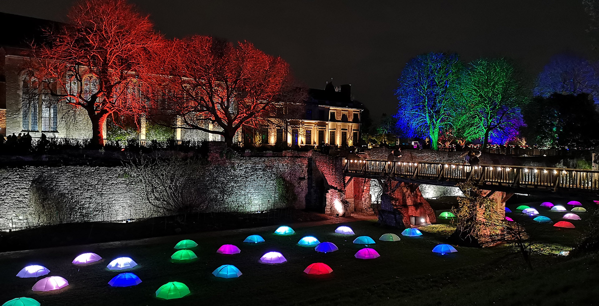 English Heritage Outdoor Lighting Event Eltham Buidling Bridge Trees